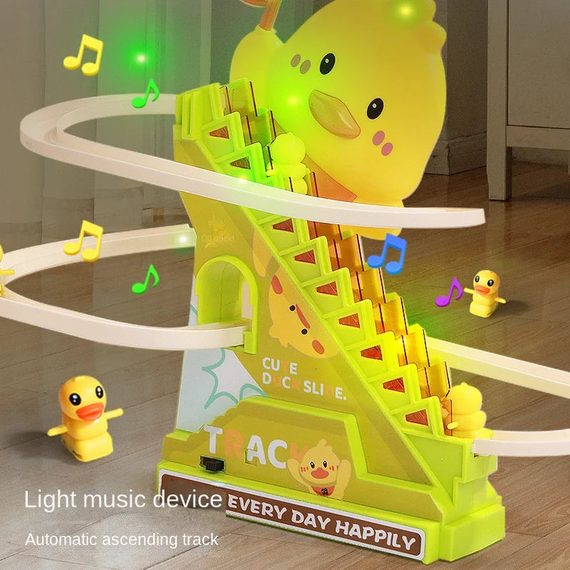 Stair-Climbing Duck Roller Coaster Toy with Lights & Music