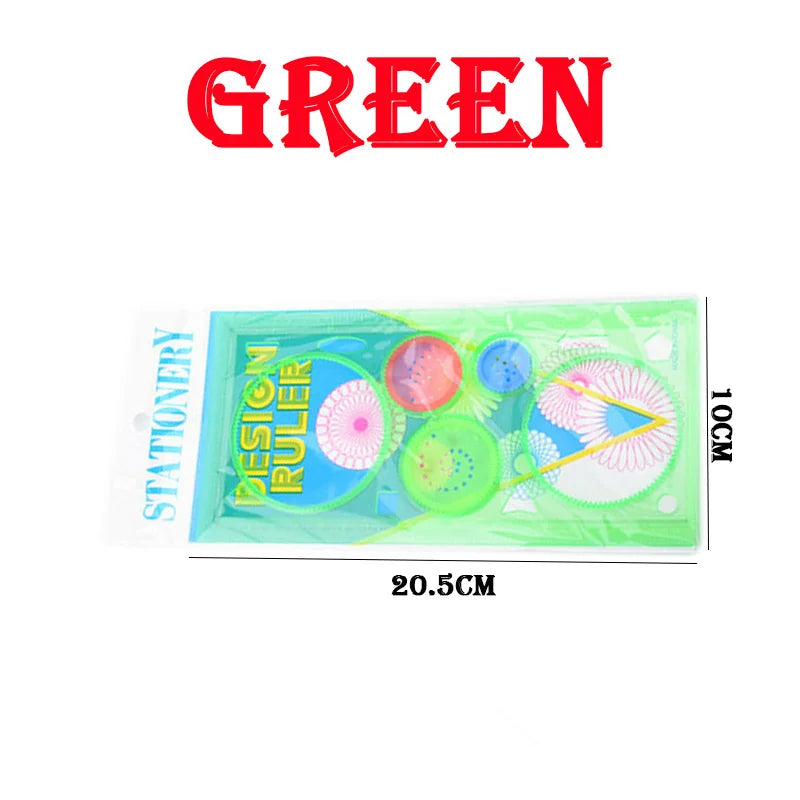 Green Color Spirograph Geometry Drawing Stencil Ruler Set for Kids