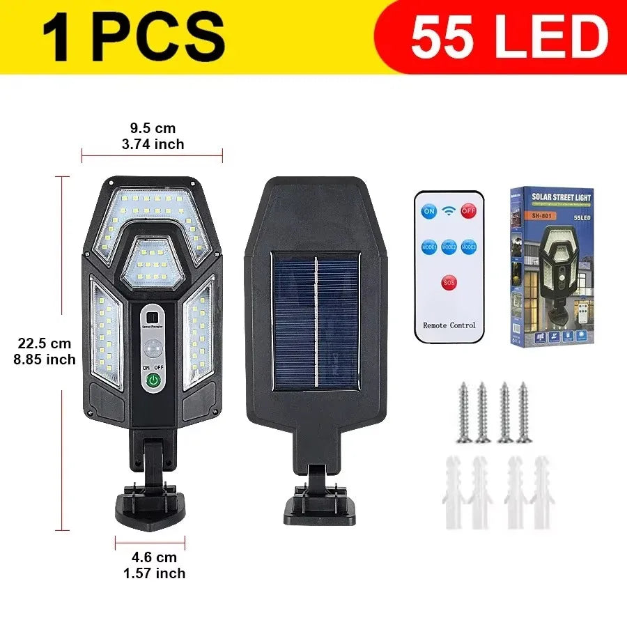55 LED 1PC Emitting Color Solar Motion Sensor Wall Light – 3 Modes, Wide Angle