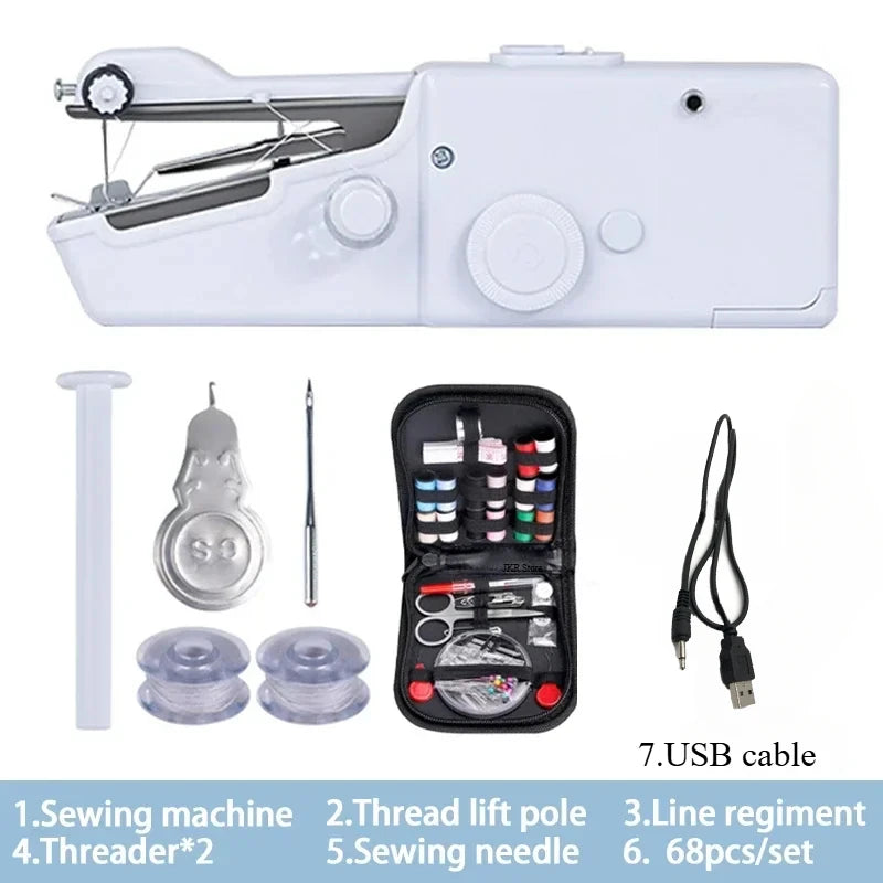 White C Color Portable Handheld Mini Sewing Machine For Quick Repairs