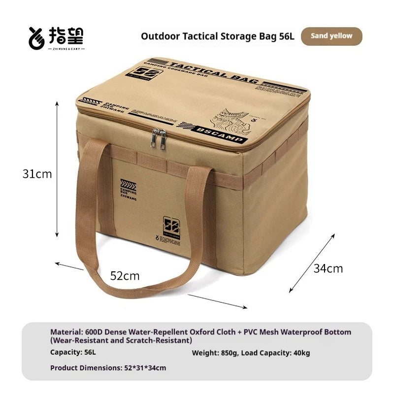 Khaki 56L Color Foldable Tactical Camping Storage Bag – Large Capacity