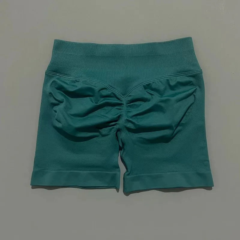 Pine Green Color Women’s Seamless Scrunch Butt Yoga Gym Shorts