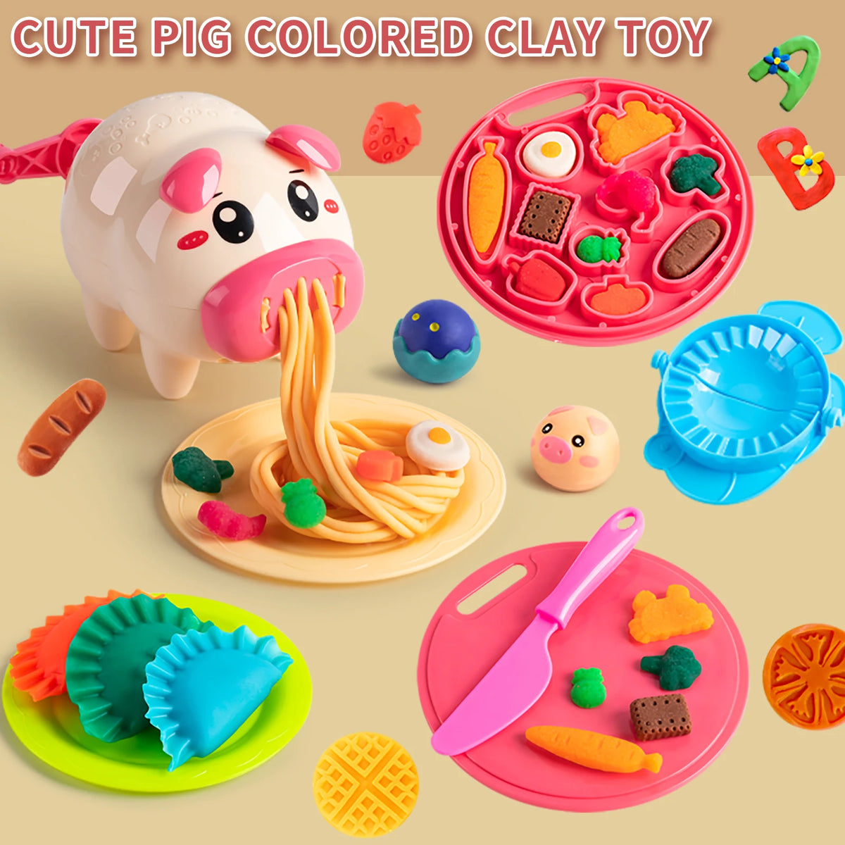 Cartoon Pig Noodle Maker Clay Play Set for Kids