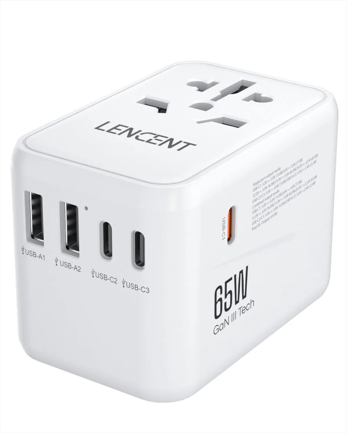 White 65W GaN 2U3C Color 65W GaN International Travel Adapter with USB-C Fast Charge