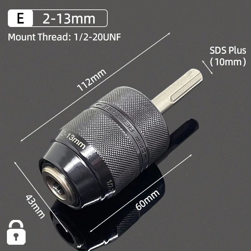 (E) 2-13mm Metal Color Keyless Drill Chuck Adapter With SDS Plus Shank 1/2-20UNF