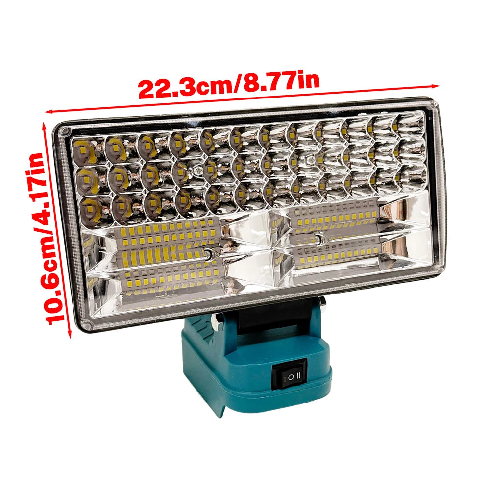8.77 in Color LED Work Spotlight for 18V Batteries – Dual USB Power Bank
