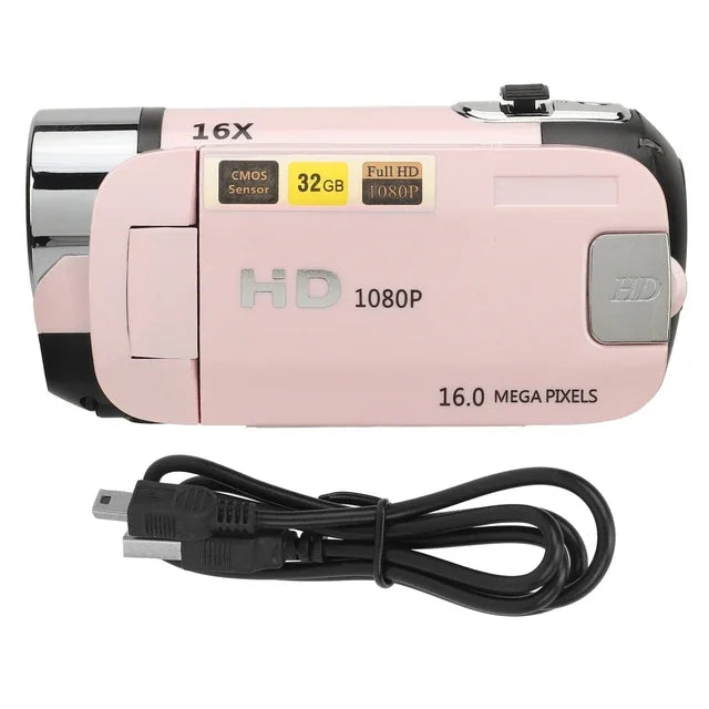 Pink Color 1080P HD Digital Camera With 2.4" Rotating Screen