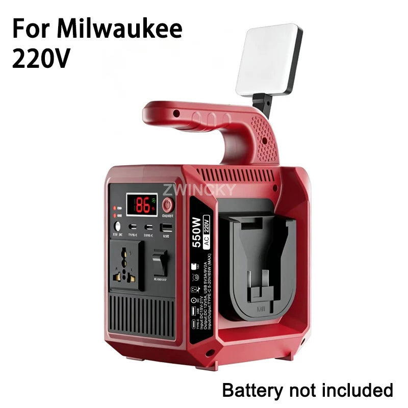 220V for Milwaukee Color 18V Battery Pure Sine Wave Power Inverter With USB & Type-C