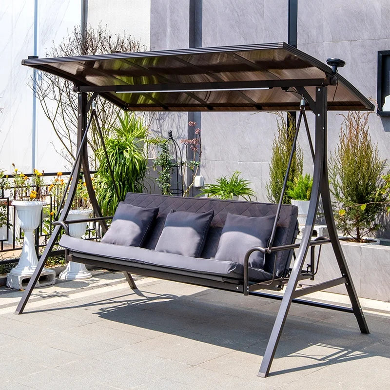 Outdoor Metal Patio Swing Bed With Canopy
