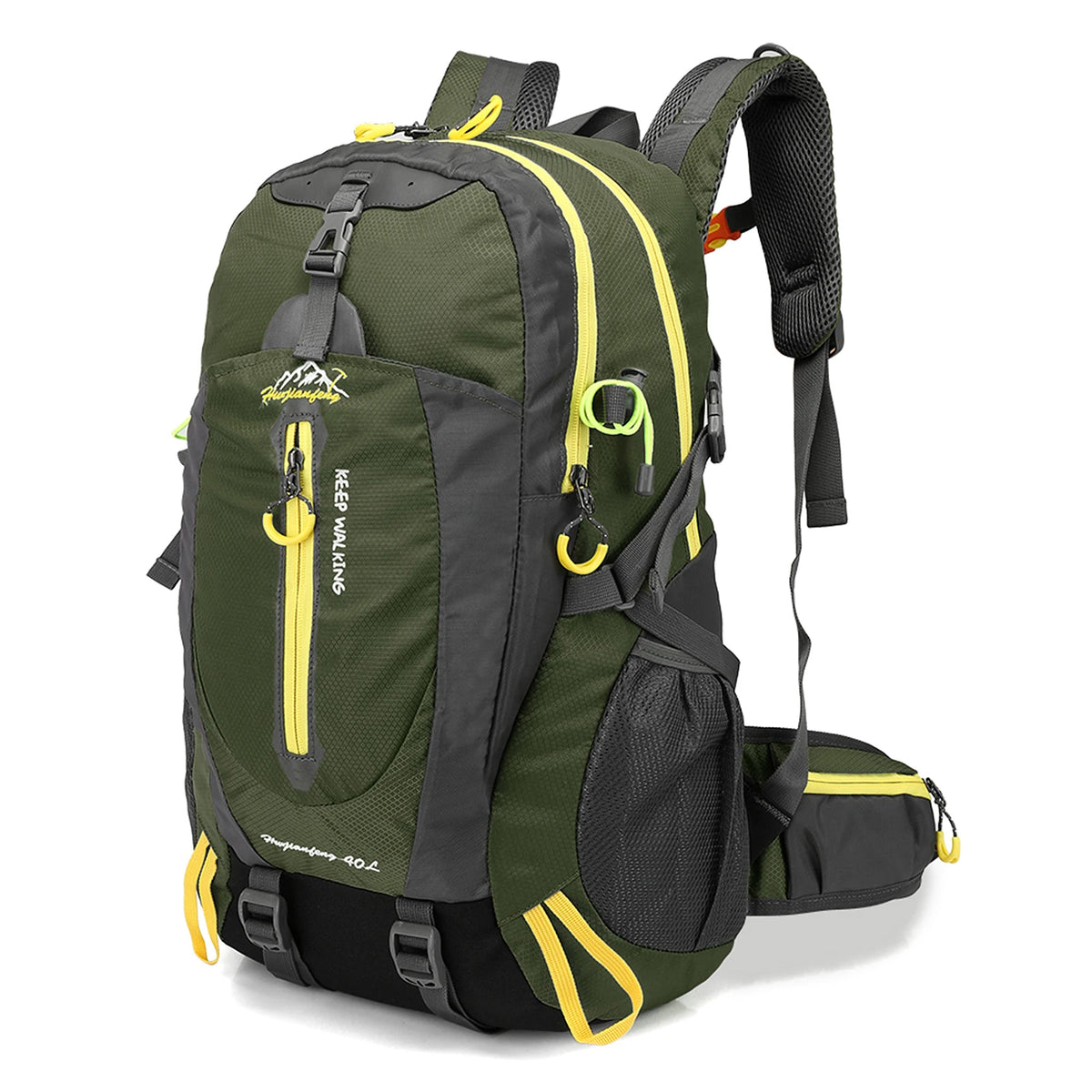 Army green Color 40L Water Resistant Hiking Backpack With Laptop Compartment
