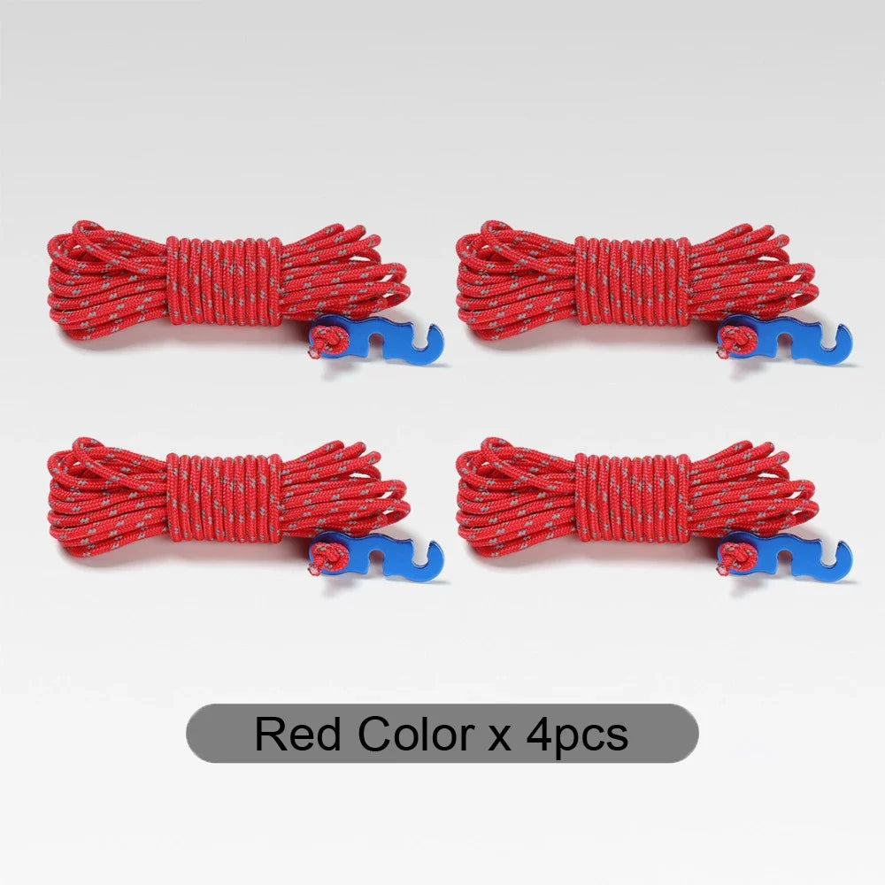 Red Color Reflective Camping Guy Lines With Aluminum Tensioners