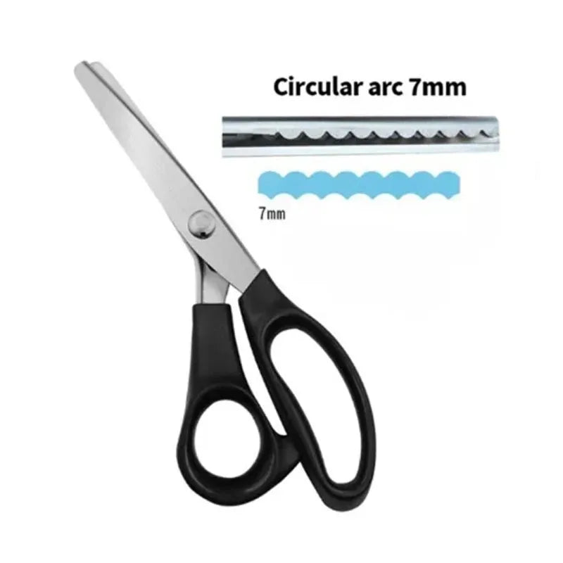 Circle Arc Tooth 7MM Color Stainless Steel Pinking Shears Zigzag Fabric Scissors