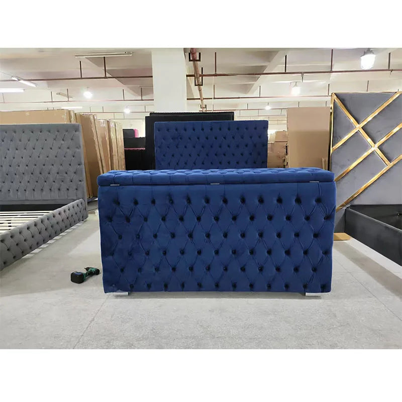 Modern Upholstered Storage Bed With TV Lift And Fireplace