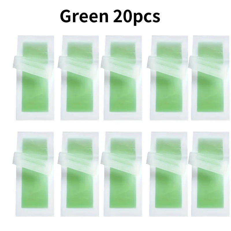 green 20pcs Color Cold Wax Strips For Hair Removal – Face, Body & Legs
