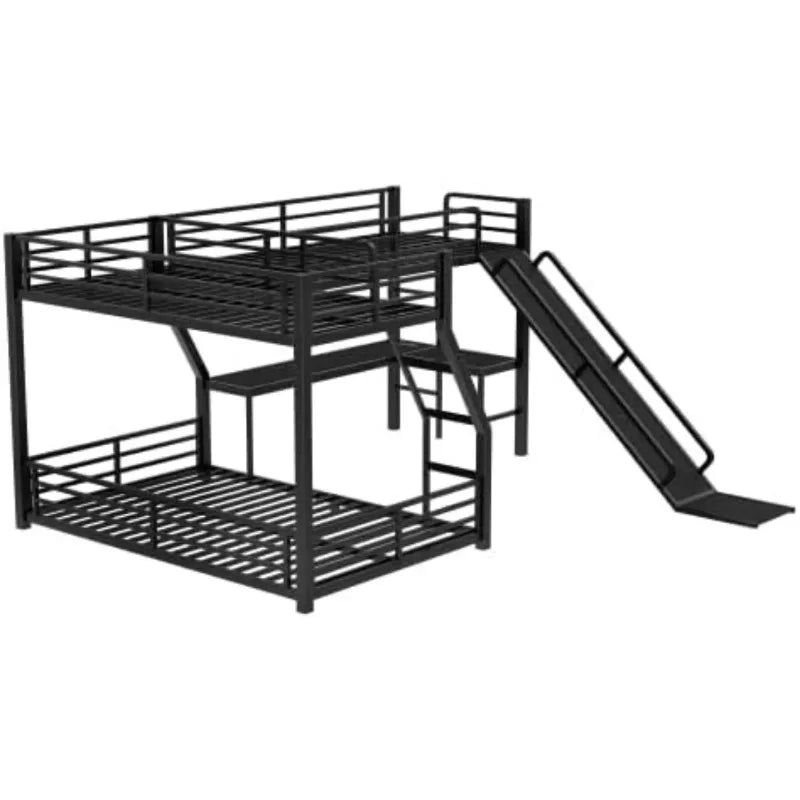 L-Shaped Triple Bunk Bed with Slide, Desk & USB Ports