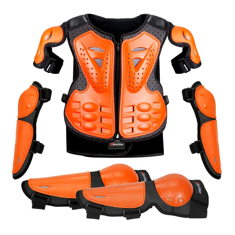 MC1018-Orange Color Kids Motorcycle Body Armor Set With Elbow And Knee Pads
