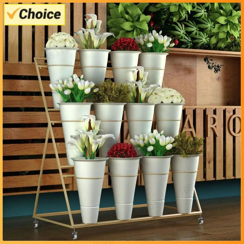 3-Tier Metal Flower Display Stand with Wheels