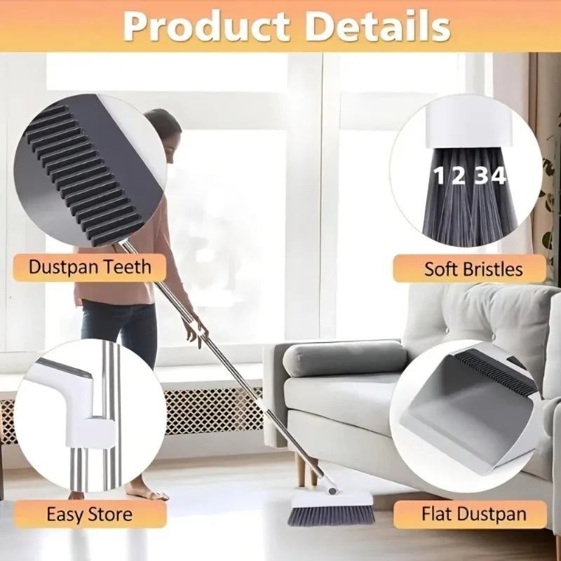 3-in-1 Broom and Dustpan Set with Rotating Head