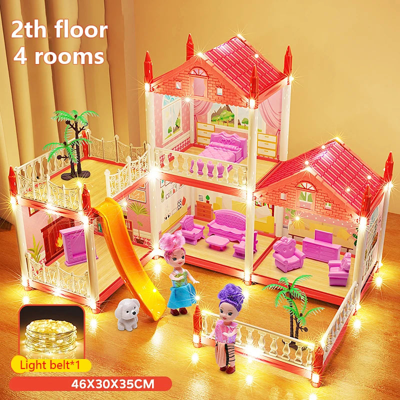 4-Rooms-LED Color DIY 3D Mini Princess Castle House – Assembly Toy with LED