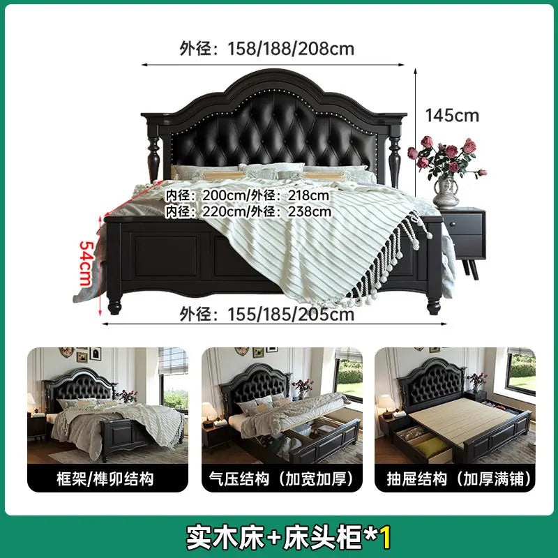 bed-2nightstands Color European Solid Wood Platform Bed With Soft Upholstered Headboard
