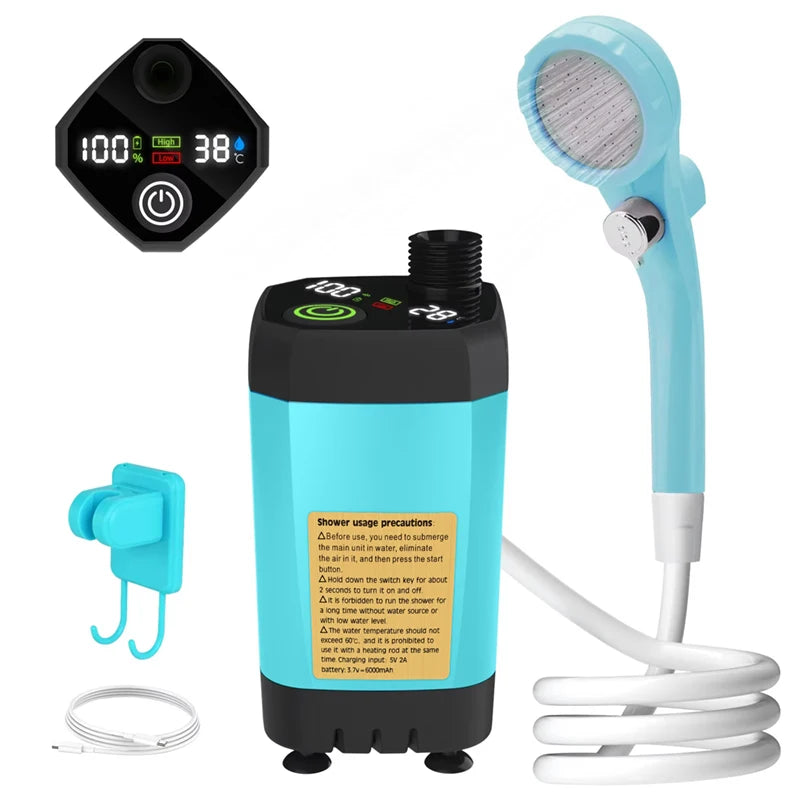 blue Color Portable Camping Shower Pump With Digital Display
