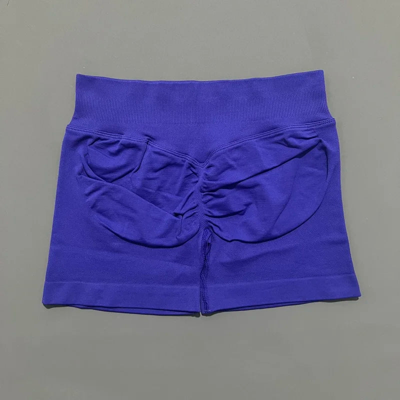 Indigo Blue Color Women’s Seamless Scrunch Butt Yoga Gym Shorts