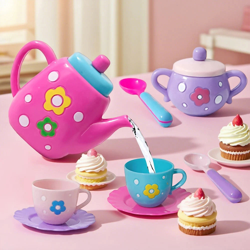 Kids Pretend Tea Party Playset with Kettle and Treats