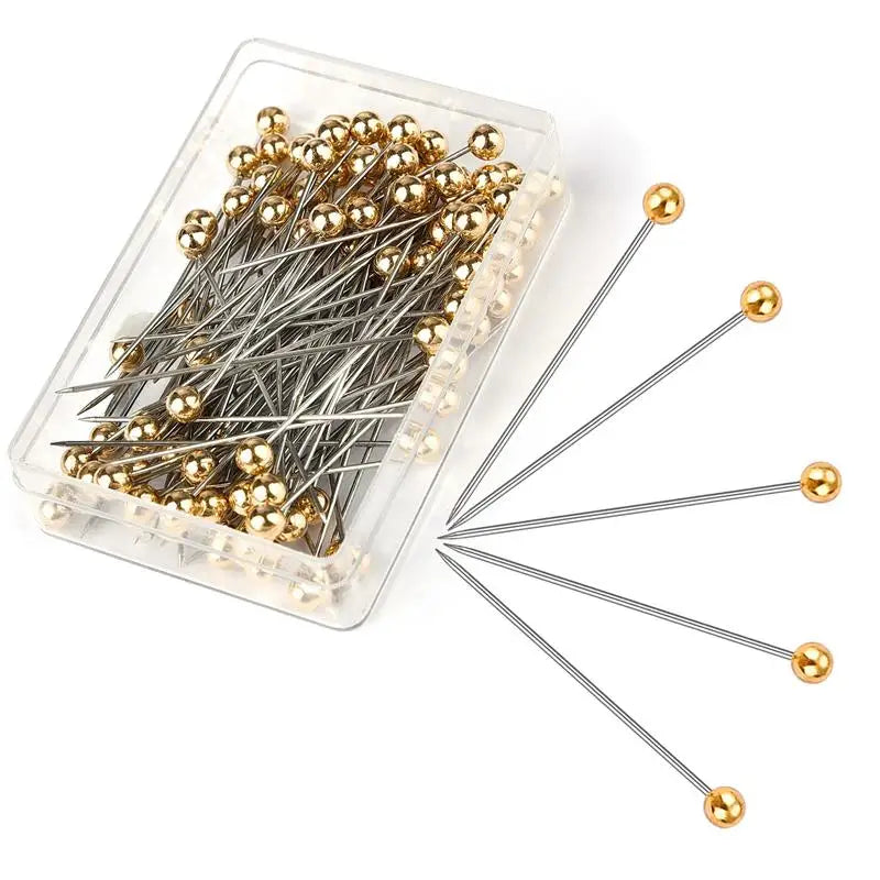 gold-100pcs Color Straight Sewing Pins With Colored Glass Heads 32 mm
