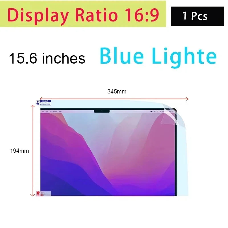 15 Blue 345x194mm Color 15.6 Inch Laptop Screen Protector Film 16:9 Anti-Scratch