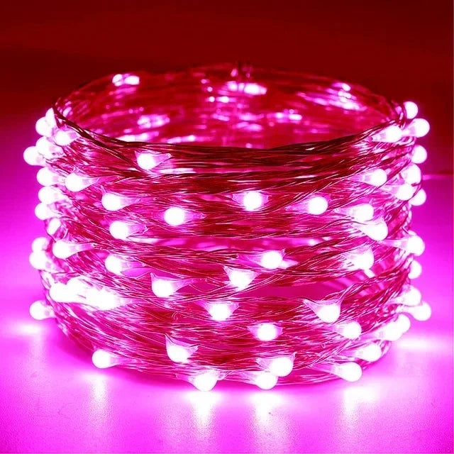 Pink Emitting Color Copper Wire LED Fairy String Lights – Battery Powered Decor