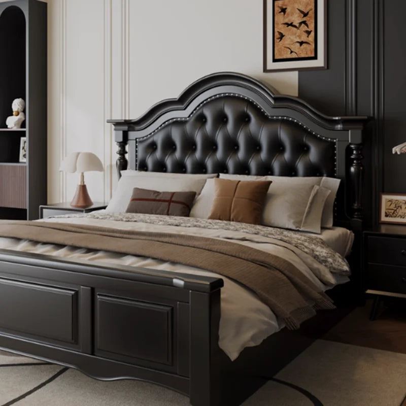 European Solid Wood Platform Bed With Soft Upholstered Headboard