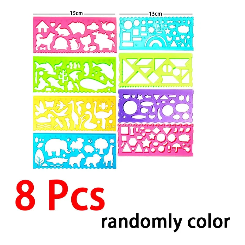 8pcs Color Geometry Spirograph Drawing Stencil Art Ruler Set