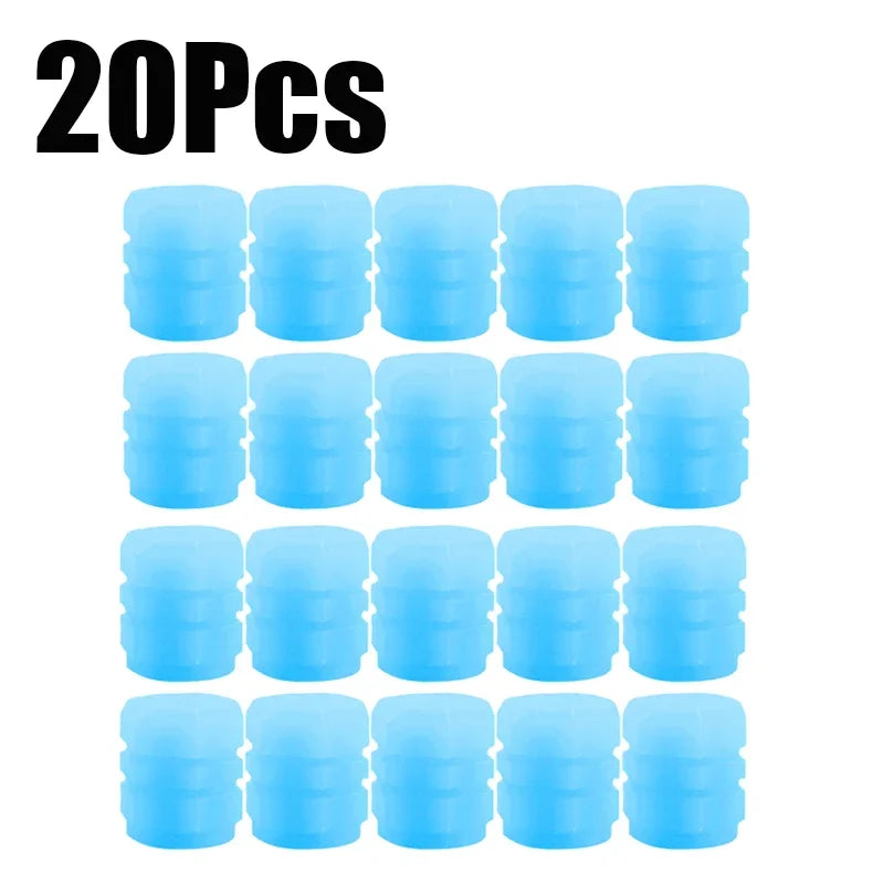 Blue 20pcs Color Luminous Tire Valve Caps For Car & Bike Wheels