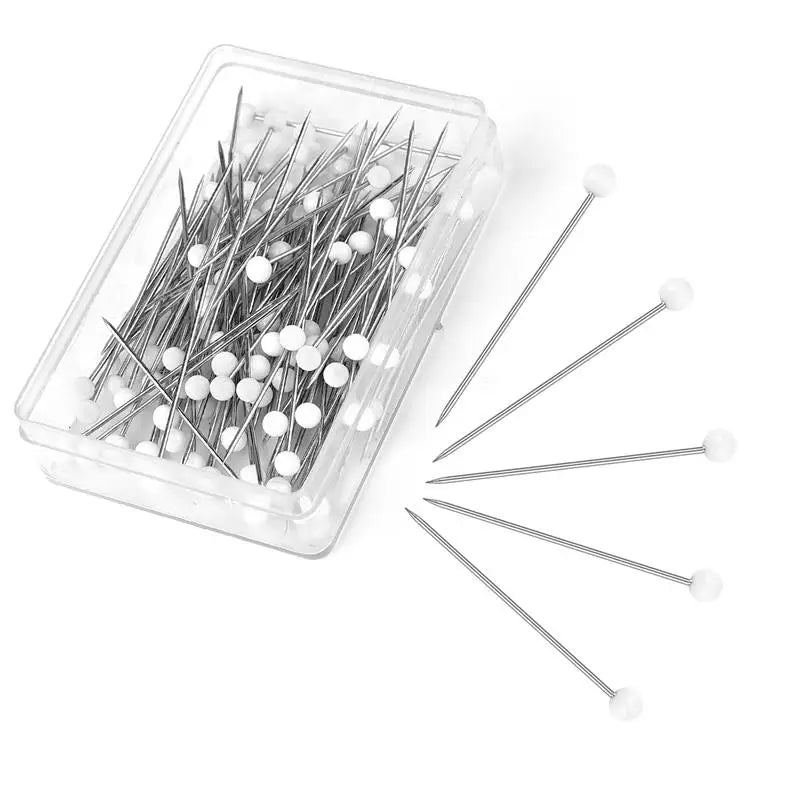 white-100pcs Color Straight Sewing Pins With Colored Glass Heads 32 mm