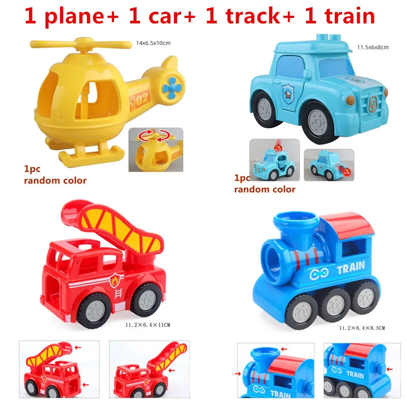 4 vehicle Color Marble Run Building Blocks Set With Spiral Tracks