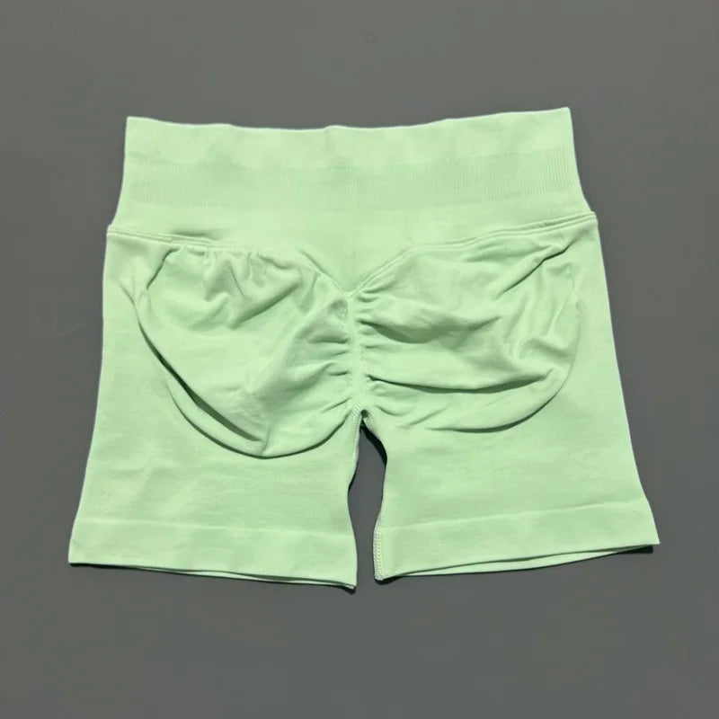 Palm Green Color Women’s Seamless Scrunch Butt Yoga Gym Shorts