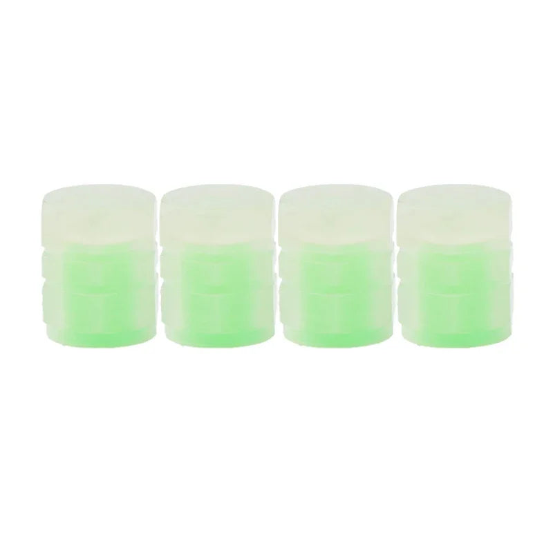 Green 4pcs Color Luminous Tire Valve Caps For Car & Bike Wheels