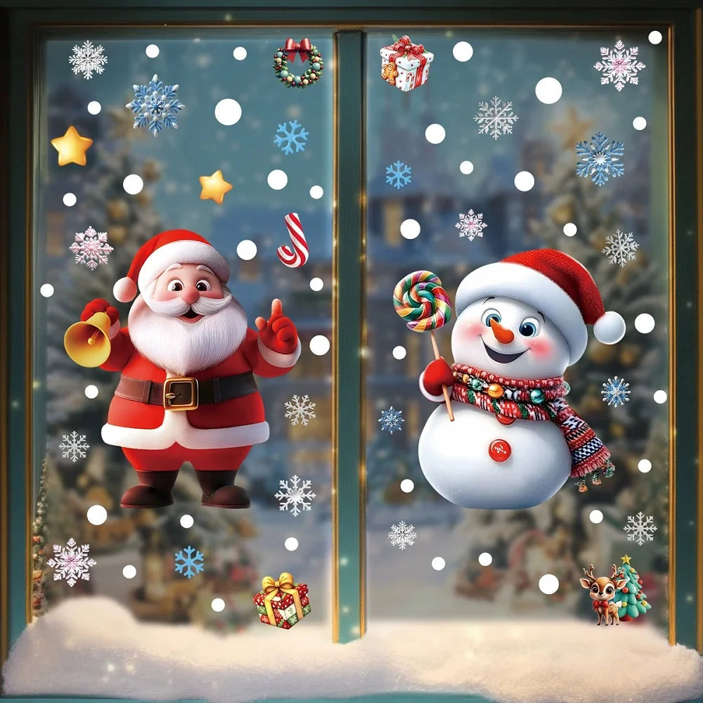 Christmas Window Clings Gingerbread Santa Snowman Decor