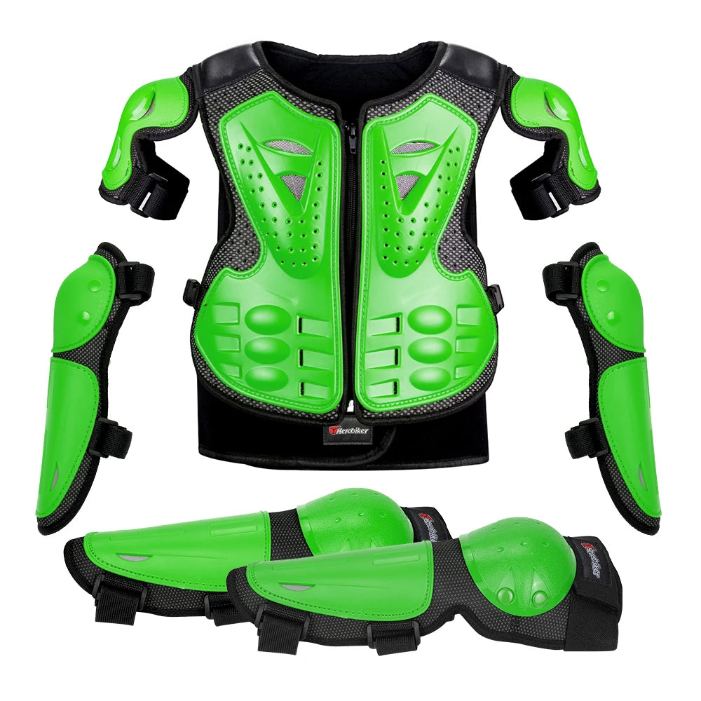 MC1018 Green Color Kids Motorcycle Body Armor Set With Elbow And Knee Pads