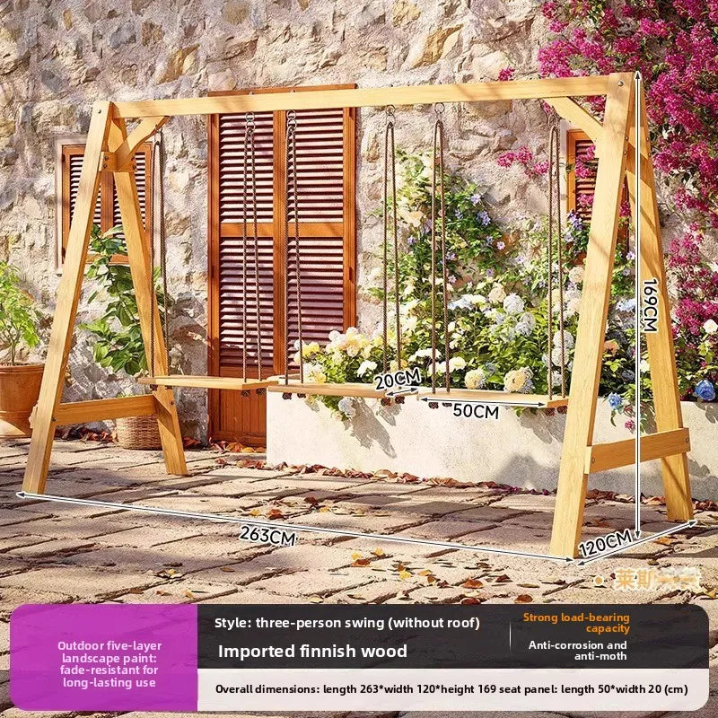Three-person Swing - Color Outdoor Wooden Hanging Swing Chair For Garden Patio