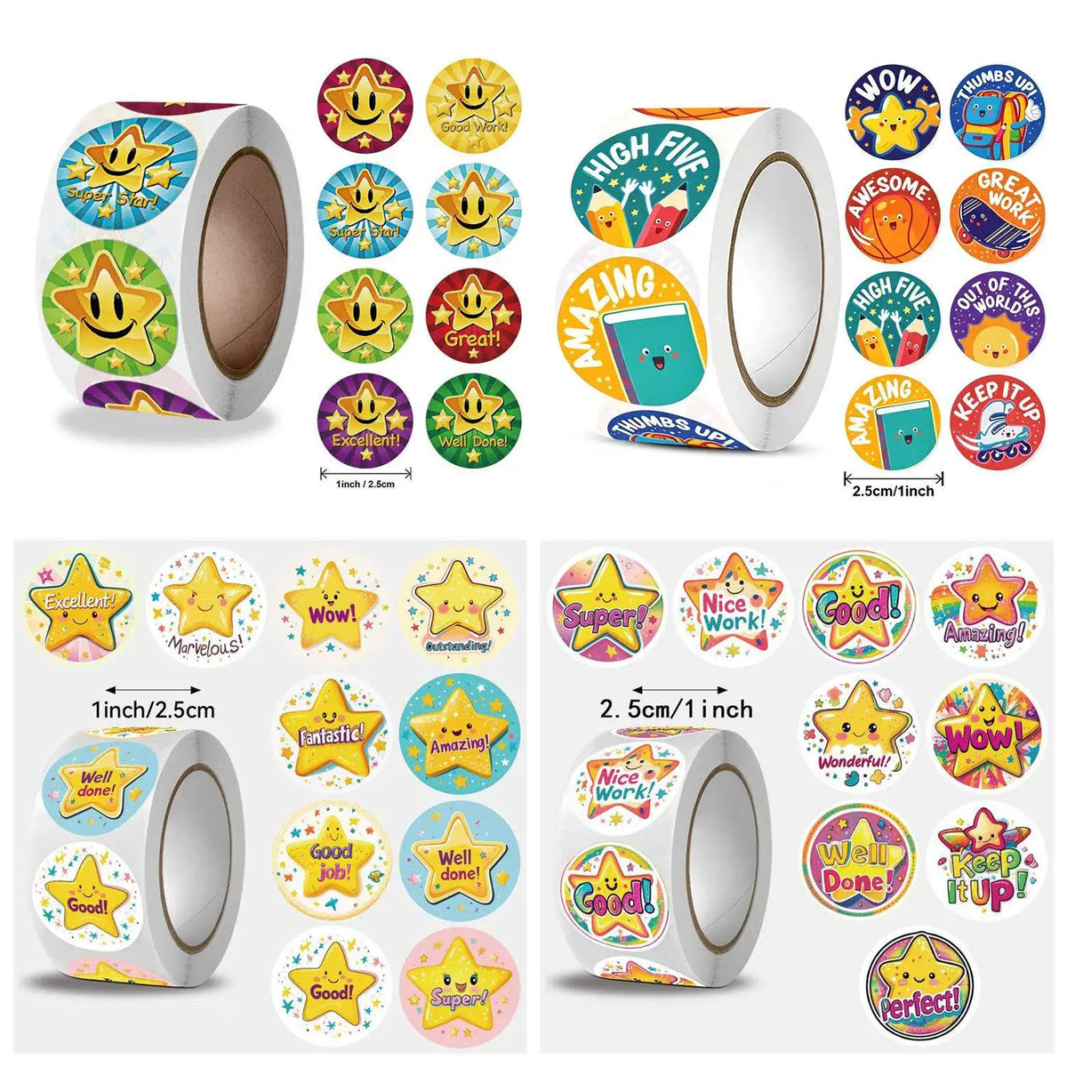 4 rolls-2000pcs Color Star Reward Stickers Roll for Kids and Classroom