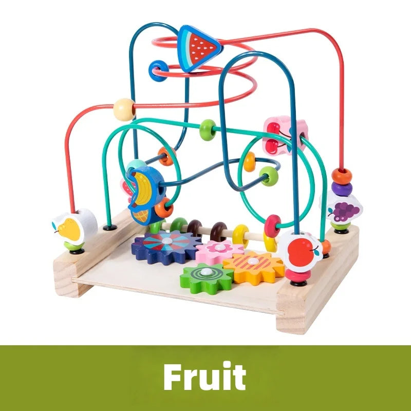 NB290C2-fruit Color Wooden Bead Maze Roller Coaster Toy for Kids