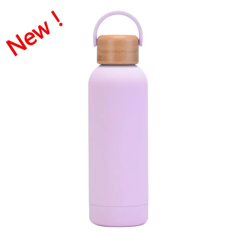 Light purple Color 500 ml Stainless Steel Thermos Bottle With Bamboo Lid