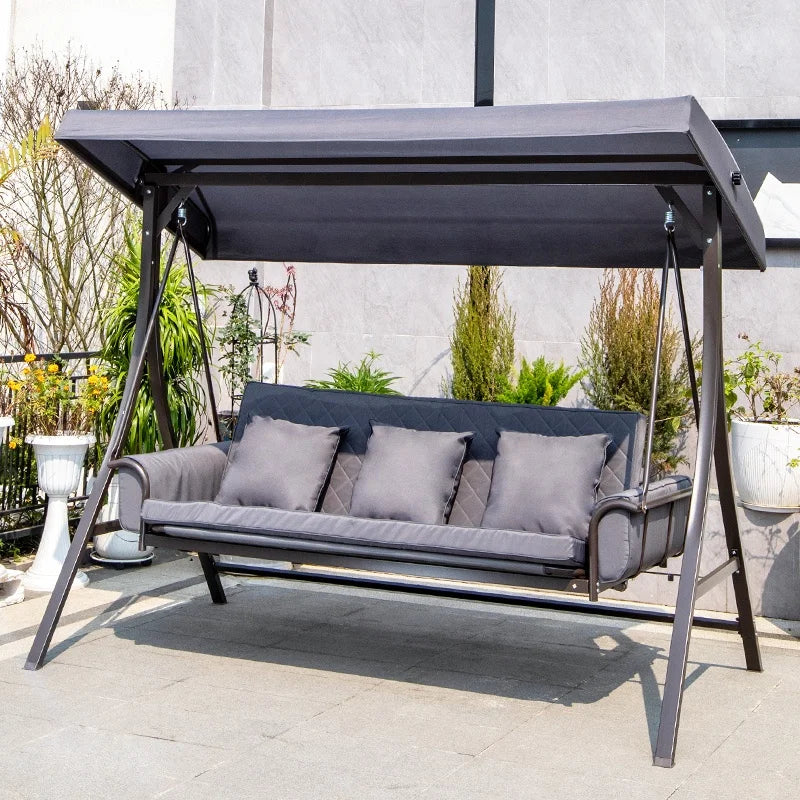 Outdoor Metal Patio Swing Bed With Canopy