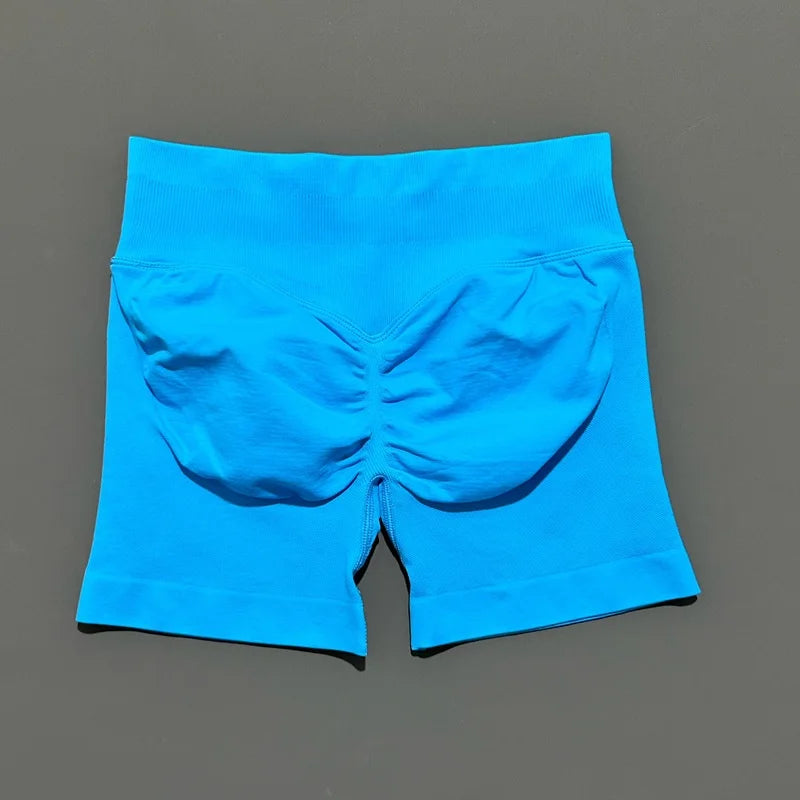Glacier Blue Color Women’s Seamless Scrunch Butt Yoga Gym Shorts