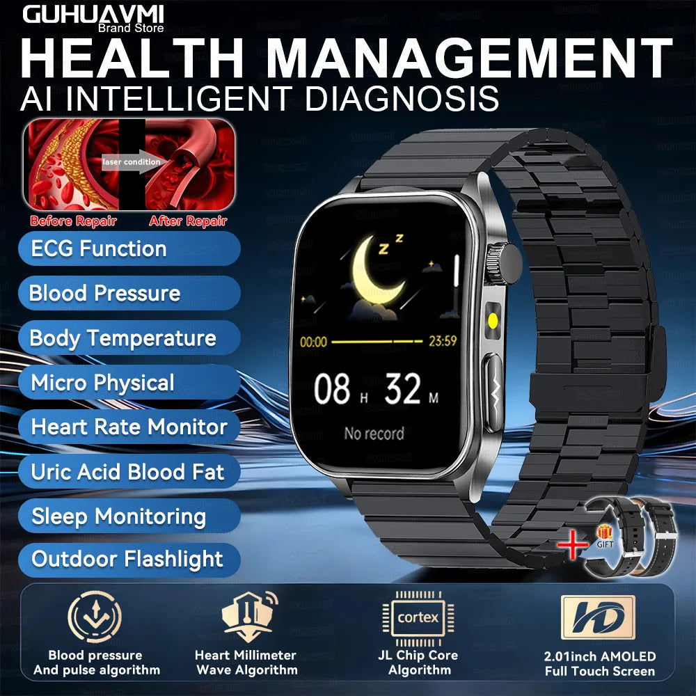 Black Steel B 2 Color 650nm Laser Therapy Smartwatch With ECG PPG Health Tracking