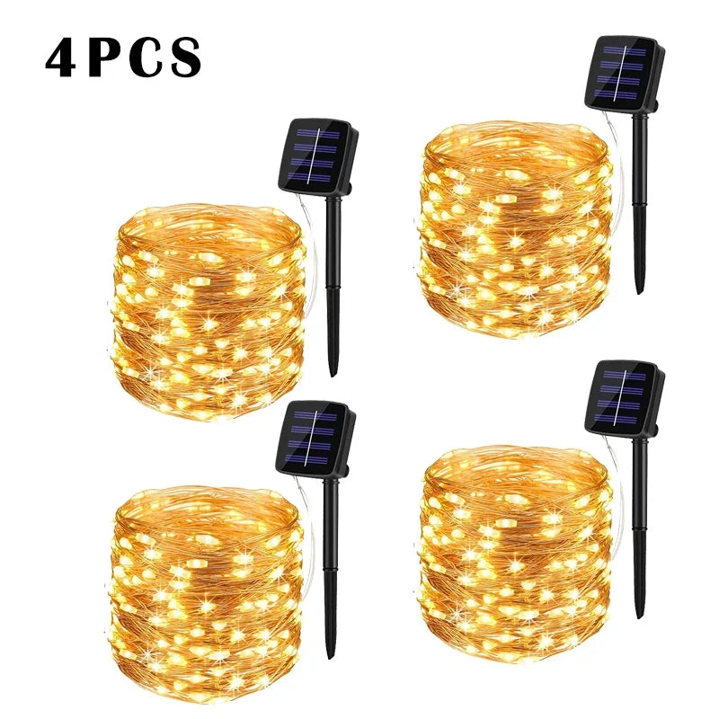 4pcs-warm white Emitting Color Solar LED Fairy String Lights Outdoor – 8 Modes, IP65
