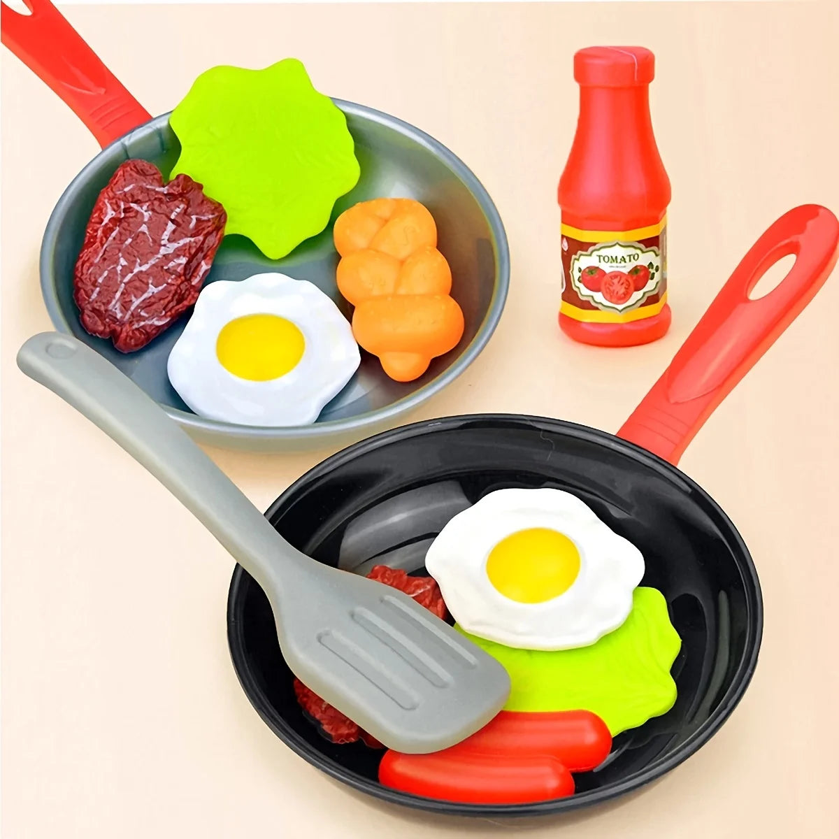 Kids Pretend Play Kitchen Cookware Set With Play Food