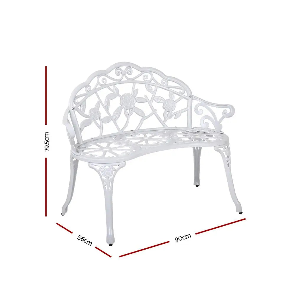 Cast Aluminium Garden Bench – Vintage White 100 cm