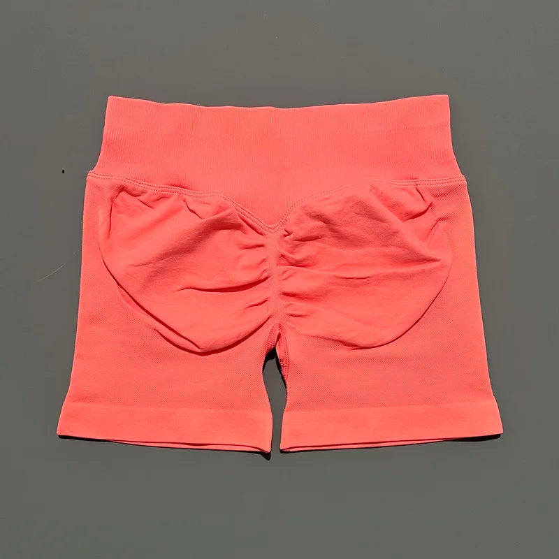 Coral Pink Color Women’s Seamless Scrunch Butt Yoga Gym Shorts